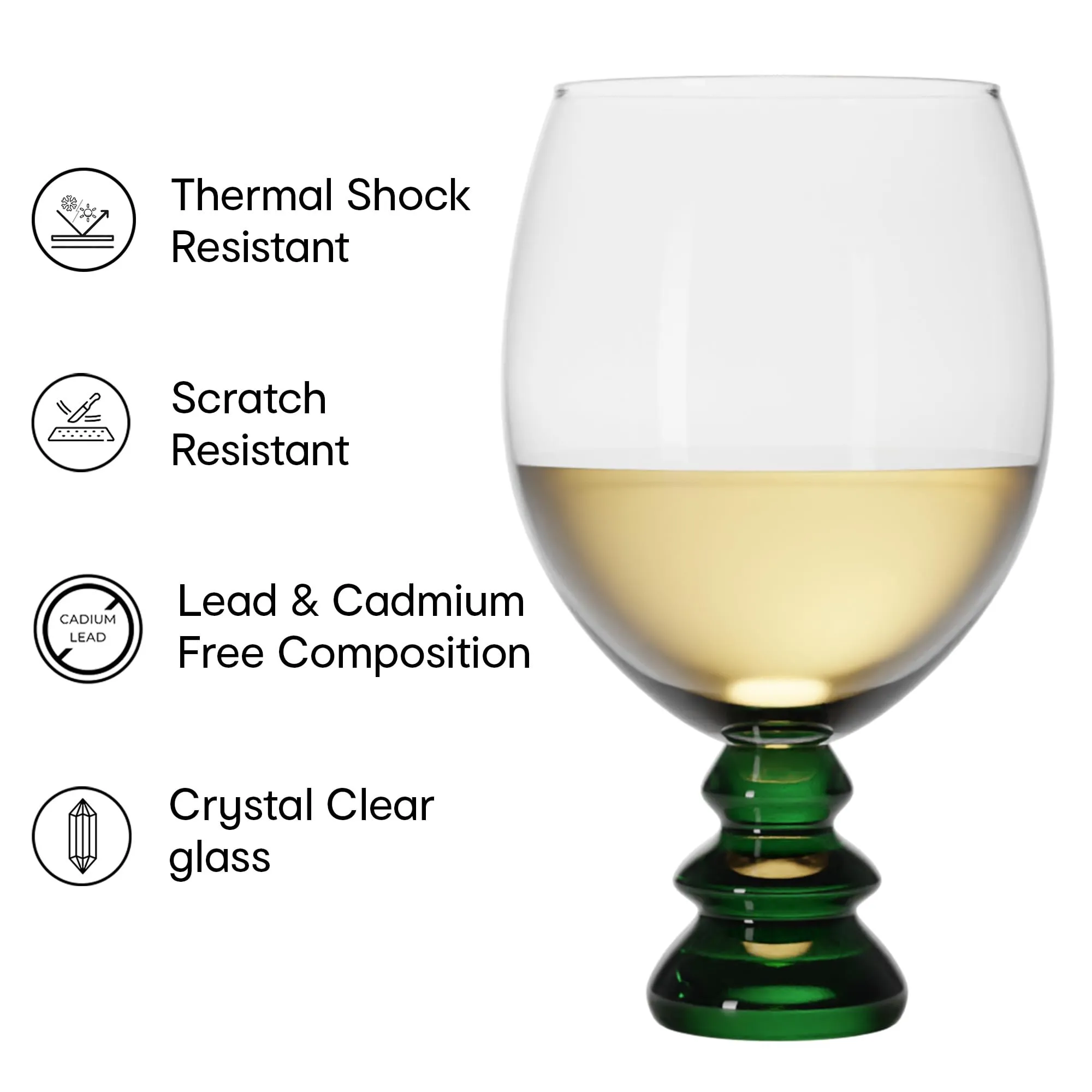 Anko Australia Green Stemmed Wine Glasses Set of 4 | 400ml | Dishwasher Safe Wine Glass Set for All Occassions |Bar Accessories for Home, Restaurants | Ideal Gifting Set |100% Lead & Cadmium Free