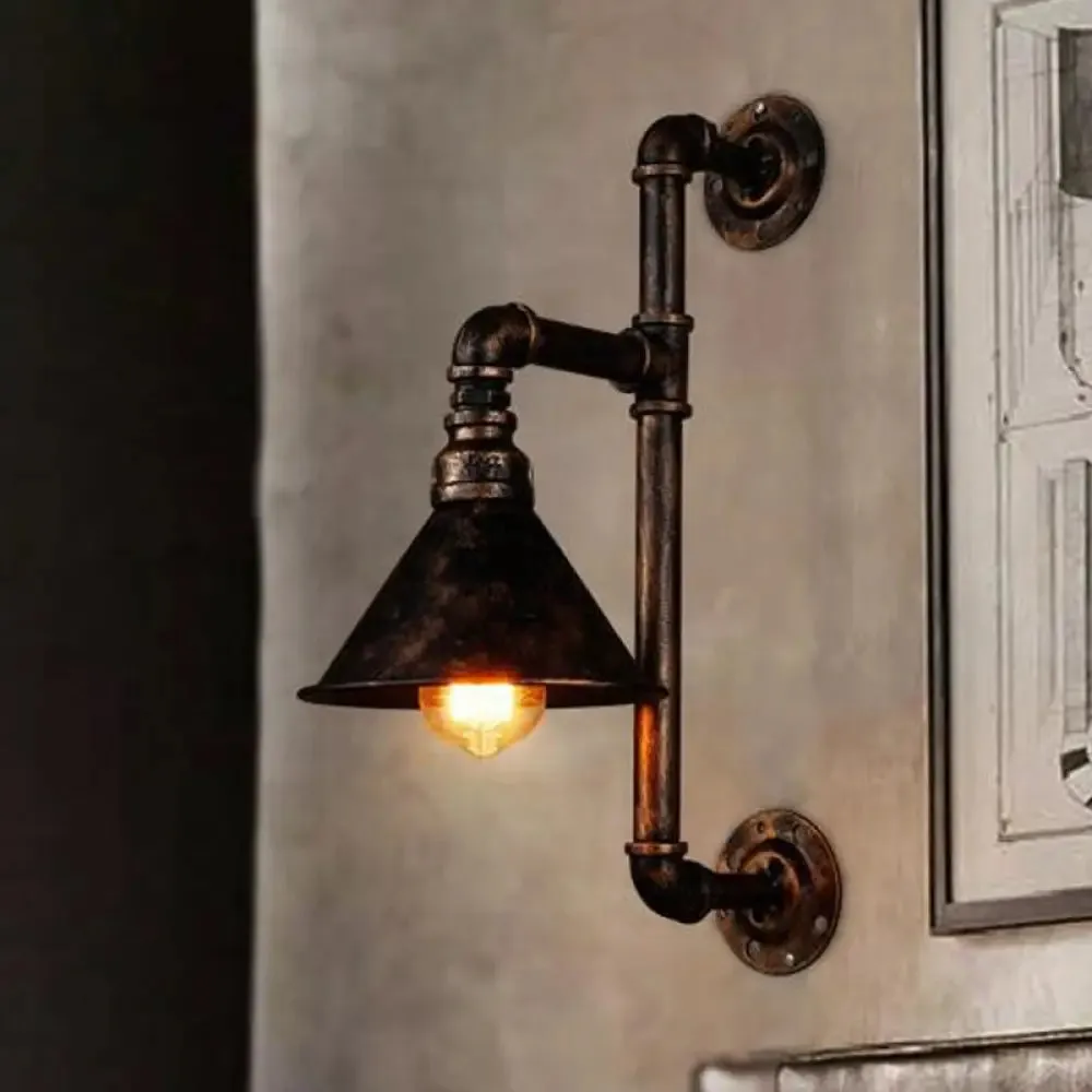 Antique Bronze Wall Lamp with Industrial Conical Design and 1 Head Iron Mount