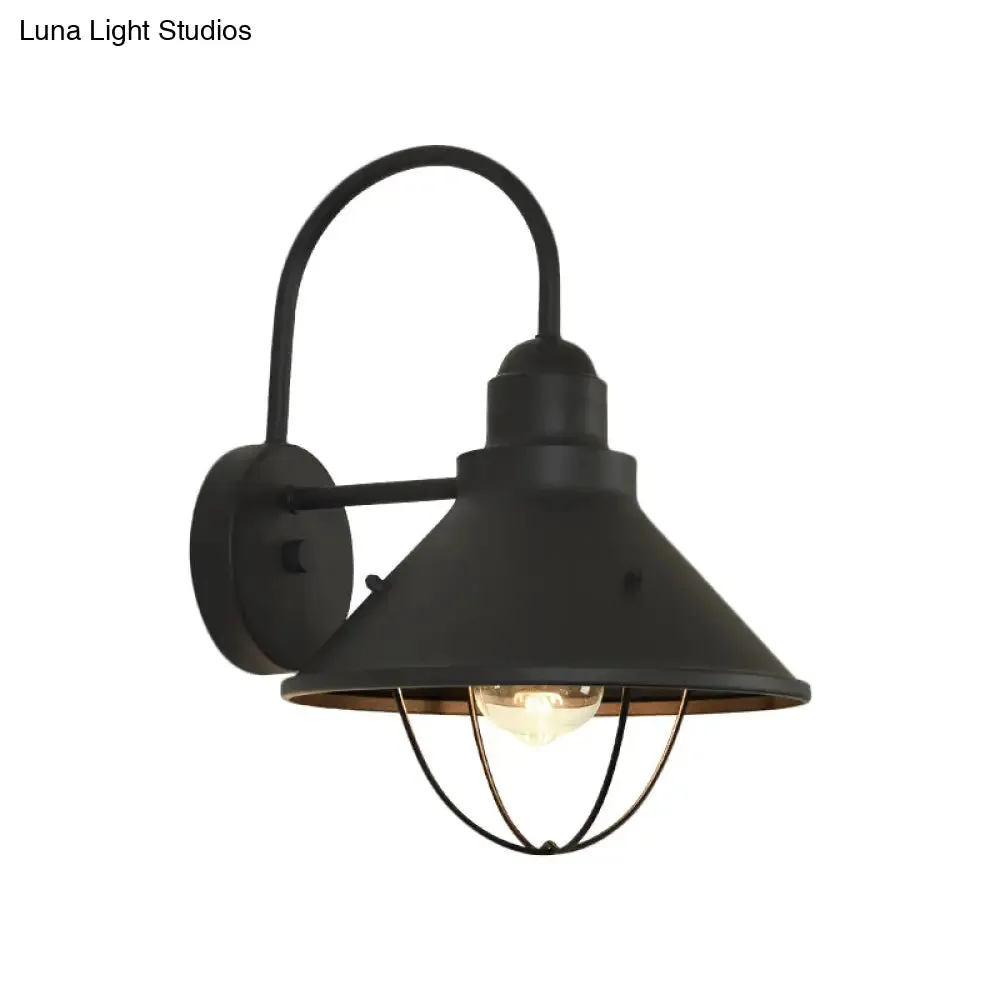 Antique Conic Metallic Wall Mounted Light in Black for Lodge - 1 Bulb Wall Lighting Fixture