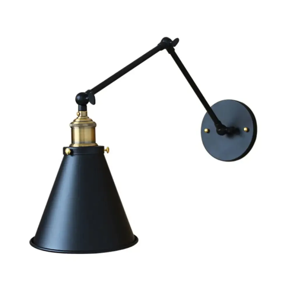 Antique Iron Wall Mount Light with Conical Shade - Perfect Bedroom Lighting Fixture