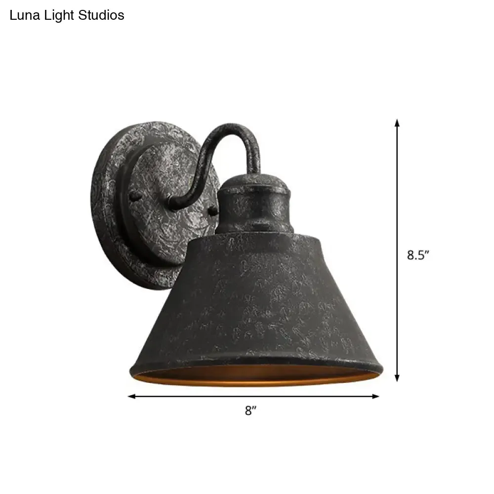 Antique Silver Metal Sconce Light Cone: 1-Light Industrial Bedroom Wall Mounted Lighting