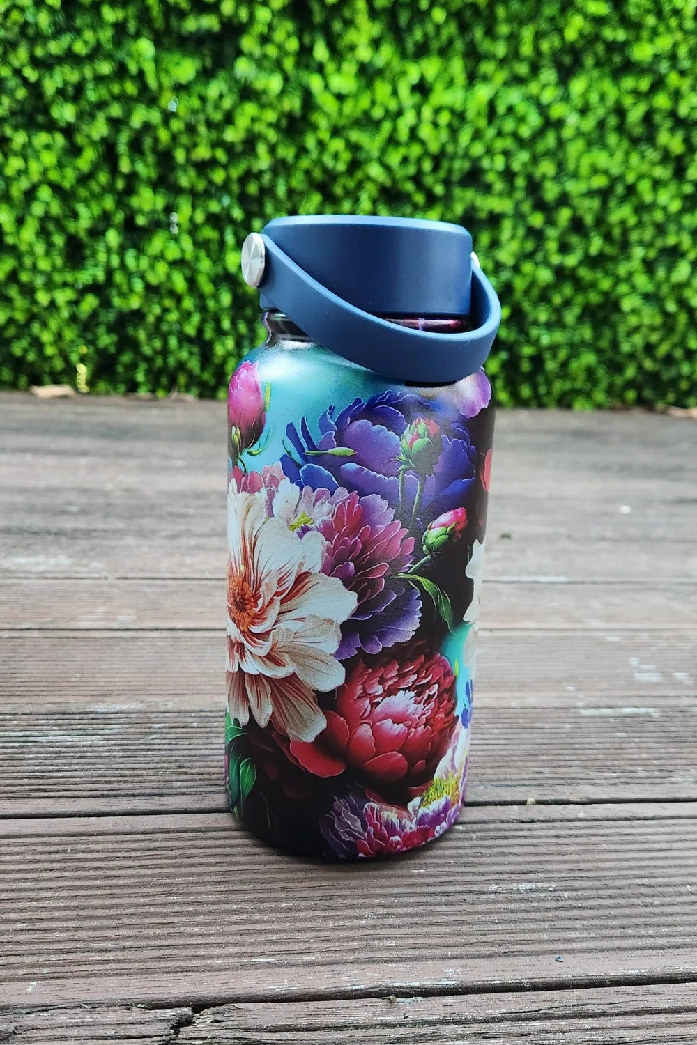 AS Water Bottle With Handle - Dark Peonies