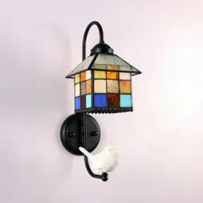 Baroque House Stained Glass Sconce Black Wall Light with Boy/Bird/Angel Decoration