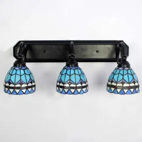 Baroque Style Stained Glass Vanity Light with 3 Wall-Mounted Bowls in Black