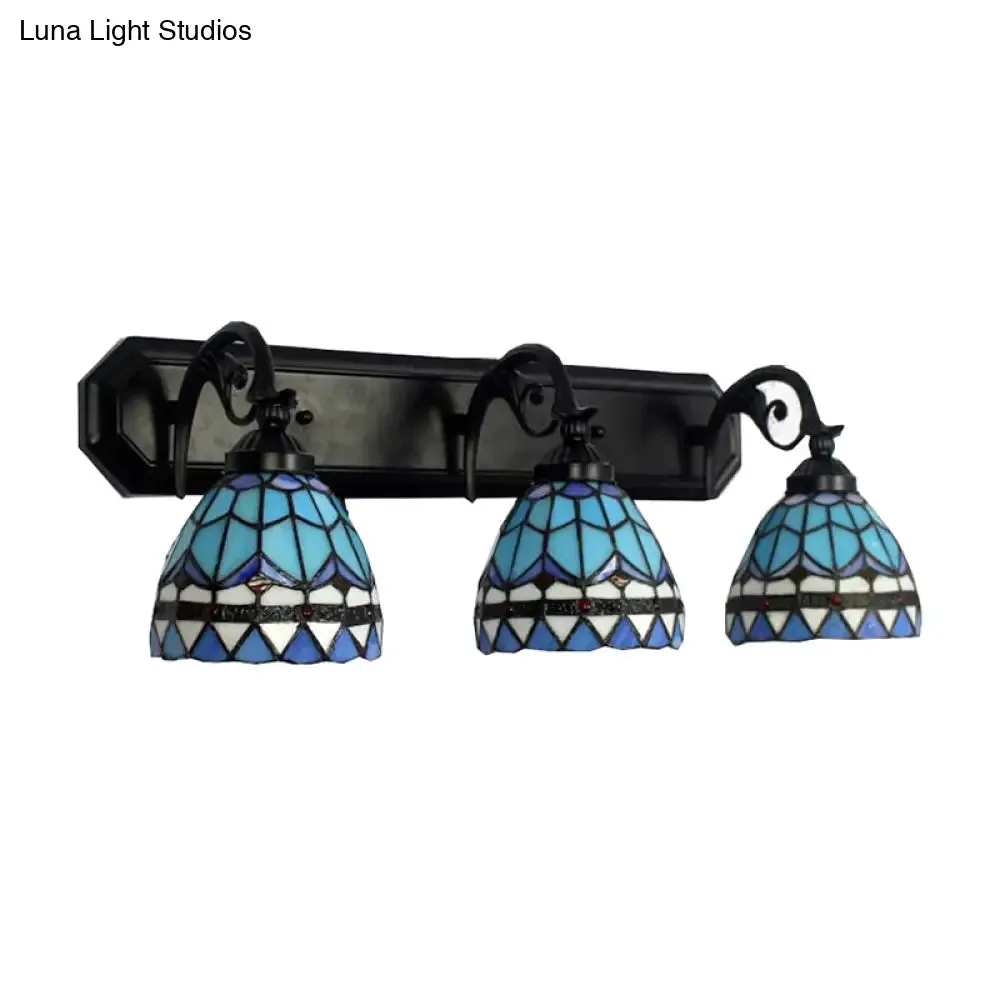 Baroque Style Stained Glass Vanity Light with 3 Wall-Mounted Bowls in Black