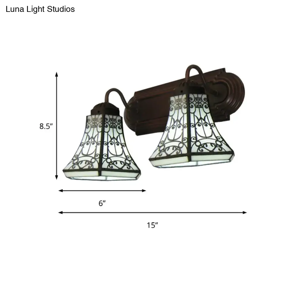 Baroque Style, Wall Mounted Sconce Lighting with 2 Flared White Glass Shades for Bedroom