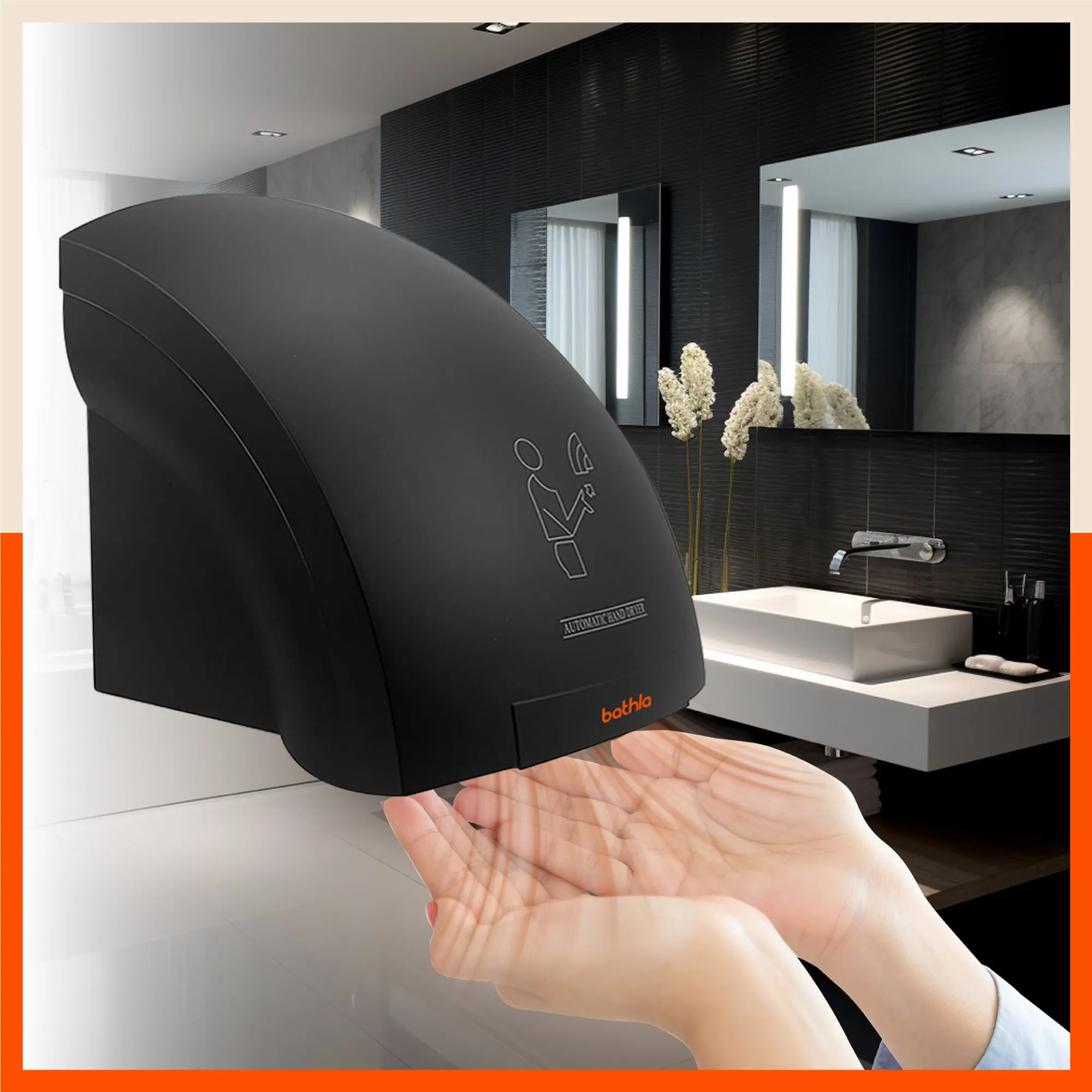 Bathla Plastic Automatic Hand Dryer | Quick Drying - Touchless Operation | Large Air Outlet - Black