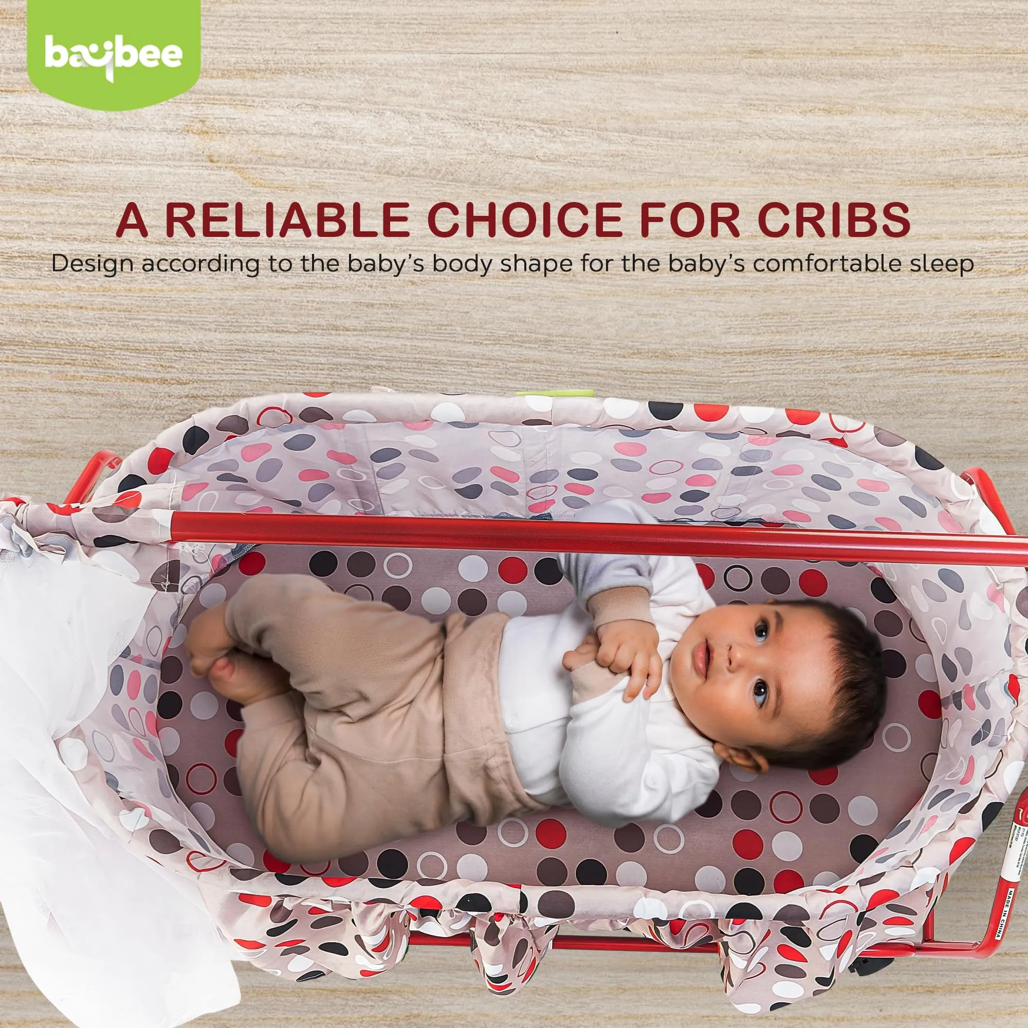 BAYBEE Cuddle Baby Swing Cradle for Baby, New Born Baby Bedding Set with Mosquito Net, Jhula Palna for Babies with Swing Bed | Baby Sleeping Swing Cradle for 0 to 12 Months Boy Girl (Red)