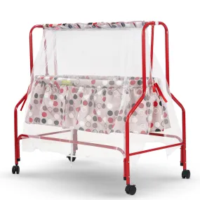 BAYBEE Cuddle Baby Swing Cradle for Baby, New Born Baby Bedding Set with Mosquito Net, Jhula Palna for Babies with Swing Bed | Baby Sleeping Swing Cradle for 0 to 12 Months Boy Girl (Red)