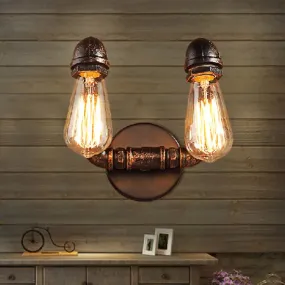 Bent Piping Industrial Metal Wall Lamp - Bronze Finish, 2 Lights - Bathroom Wall Mounted Light Fixture