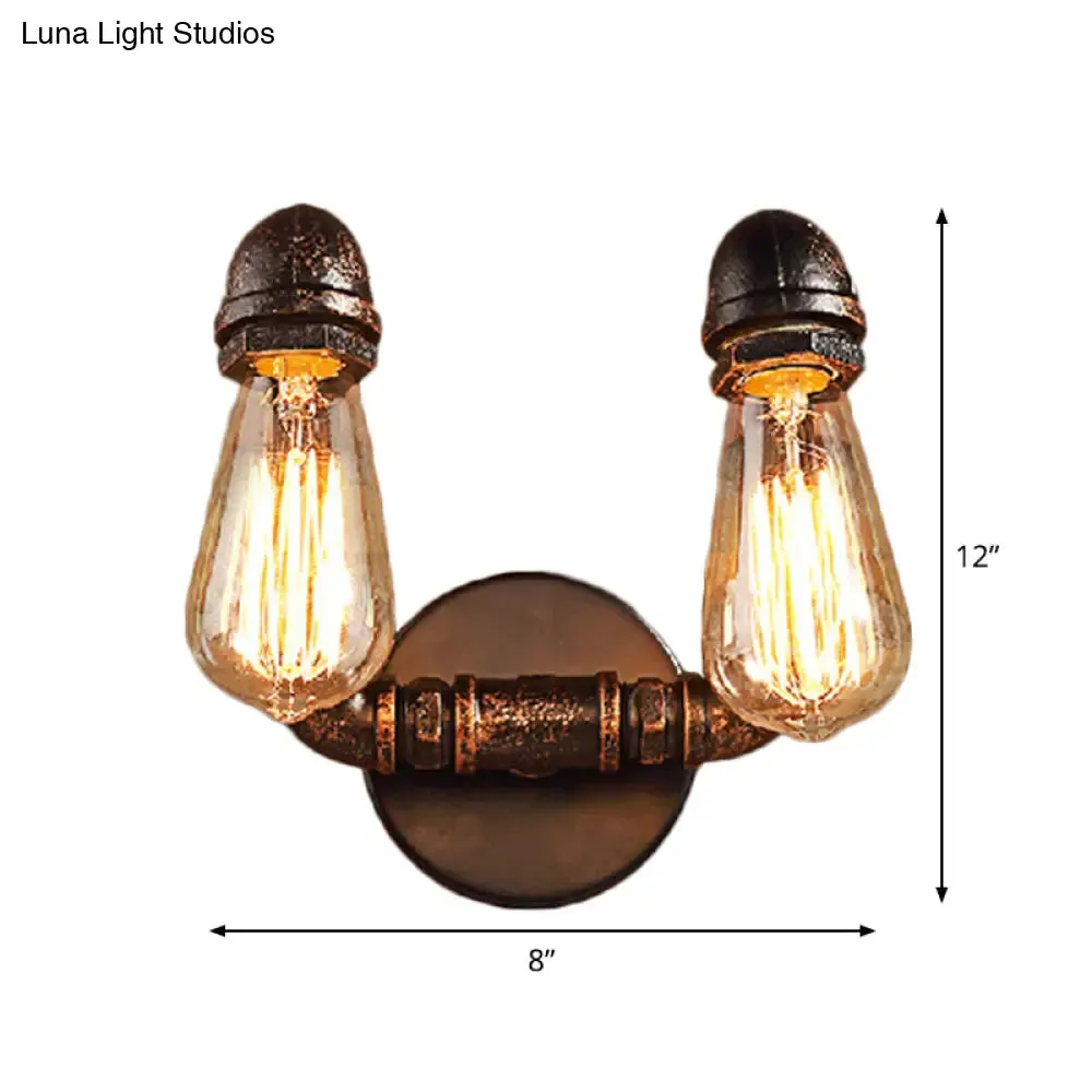 Bent Piping Industrial Metal Wall Lamp - Bronze Finish, 2 Lights - Bathroom Wall Mounted Light Fixture