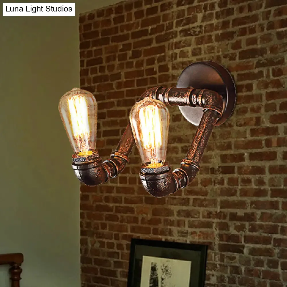 Bent Piping Industrial Metal Wall Lamp - Bronze Finish, 2 Lights - Bathroom Wall Mounted Light Fixture