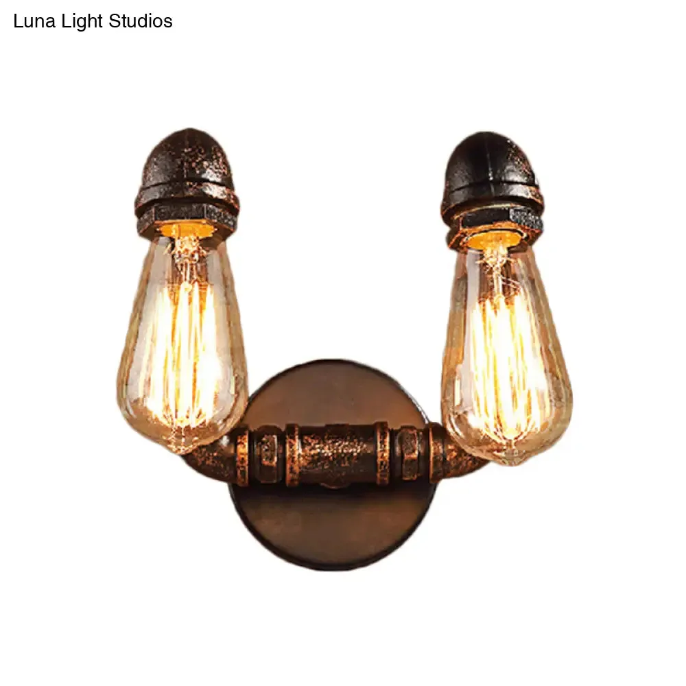 Bent Piping Industrial Metal Wall Lamp - Bronze Finish, 2 Lights - Bathroom Wall Mounted Light Fixture