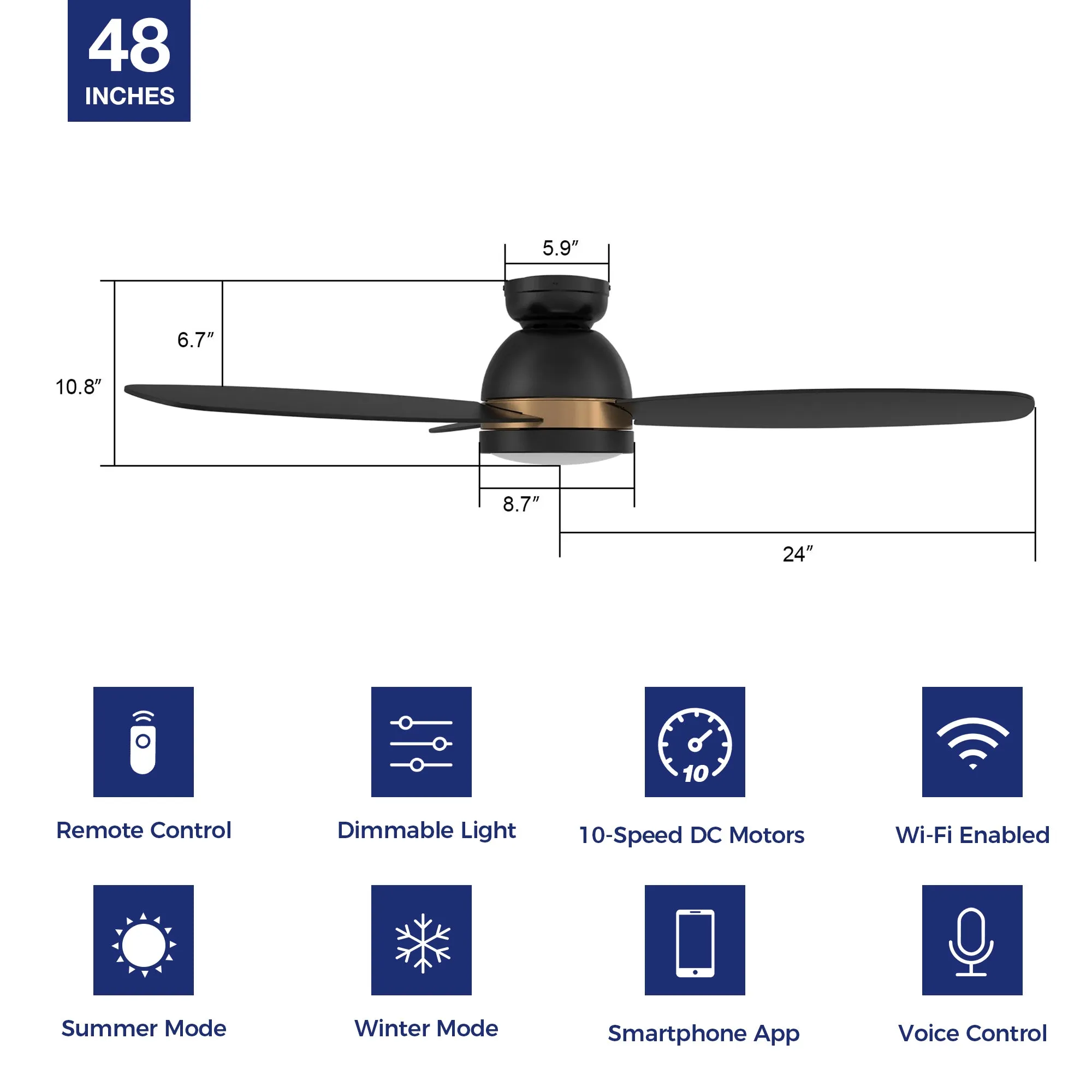 Biscay Low Profile Smart Fan with LED Light Remote Outdoor/indoor 48"