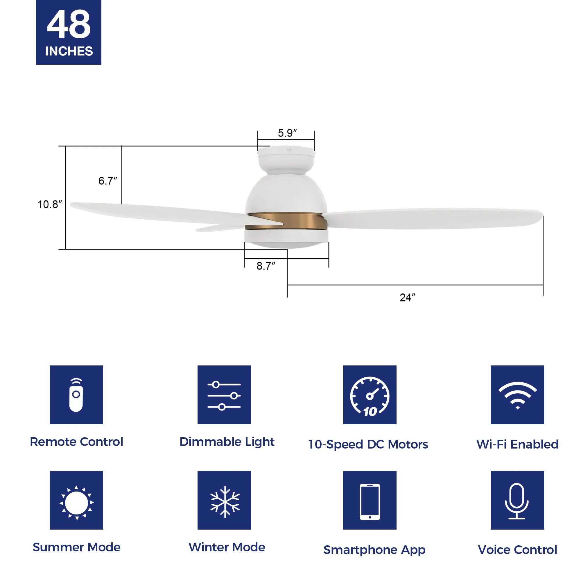 Biscay Low Profile Smart Fan with LED Light Remote Outdoor/indoor 48"