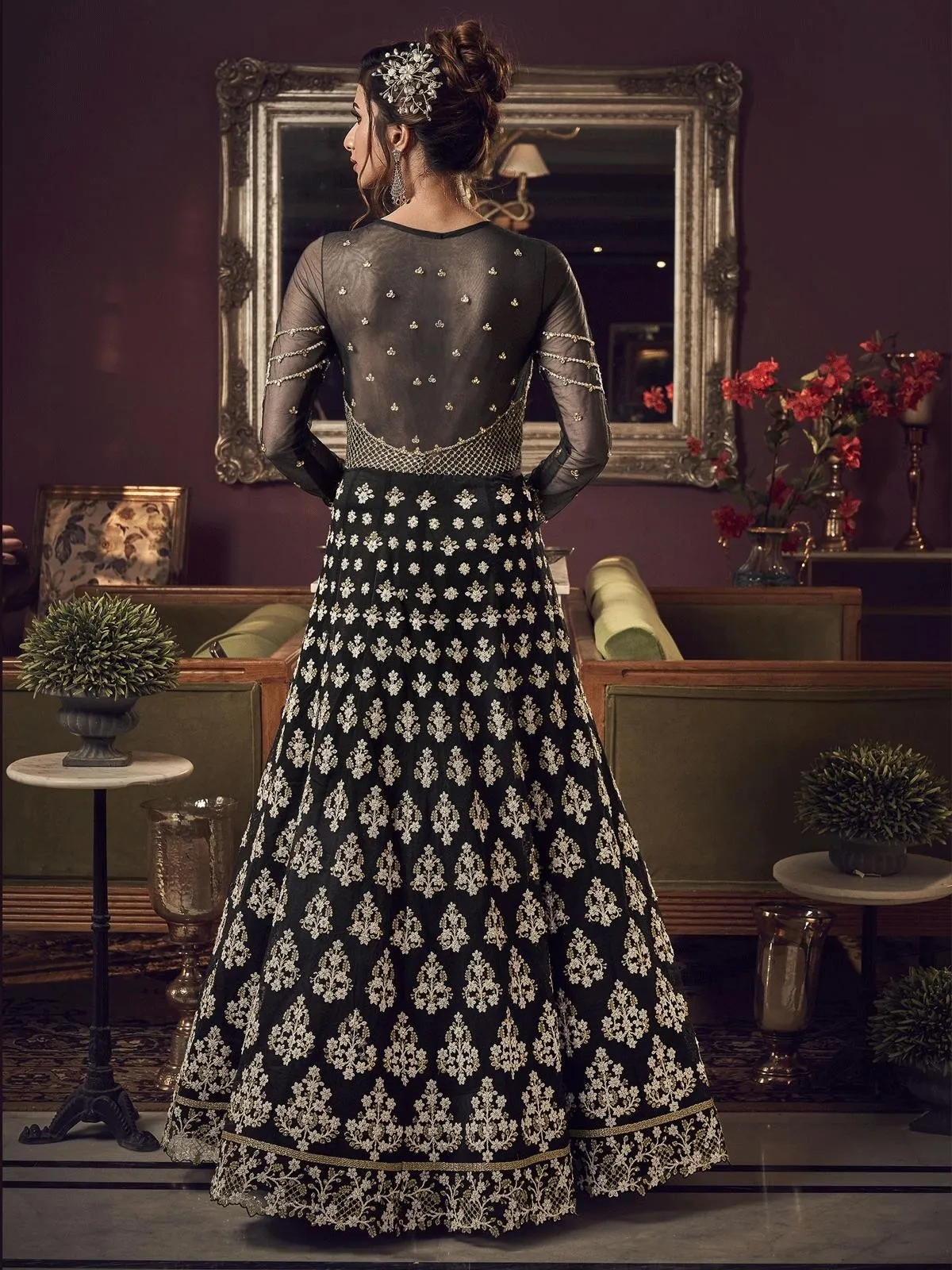 Black Embroidered Traditional Anarkali Suit