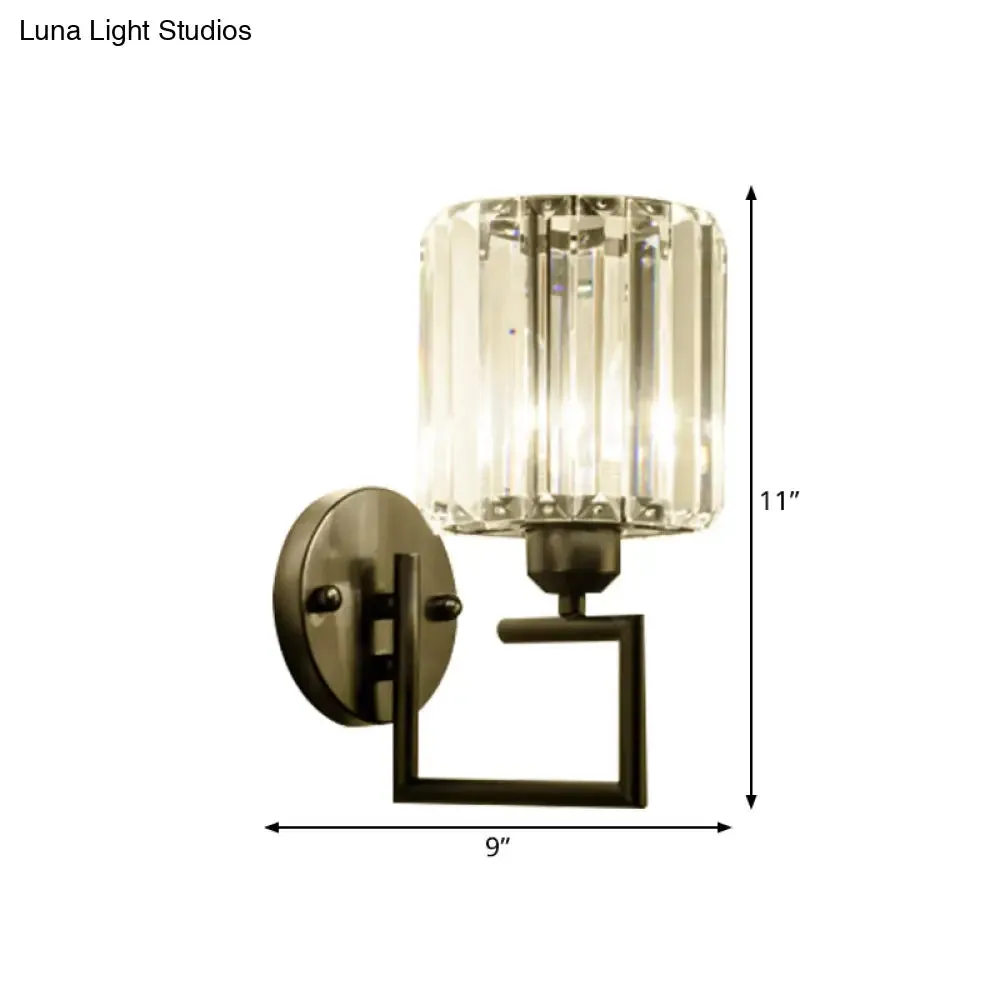 Black Wall-Mounted Crystal Sconce with Contemporary Cylindrical Design