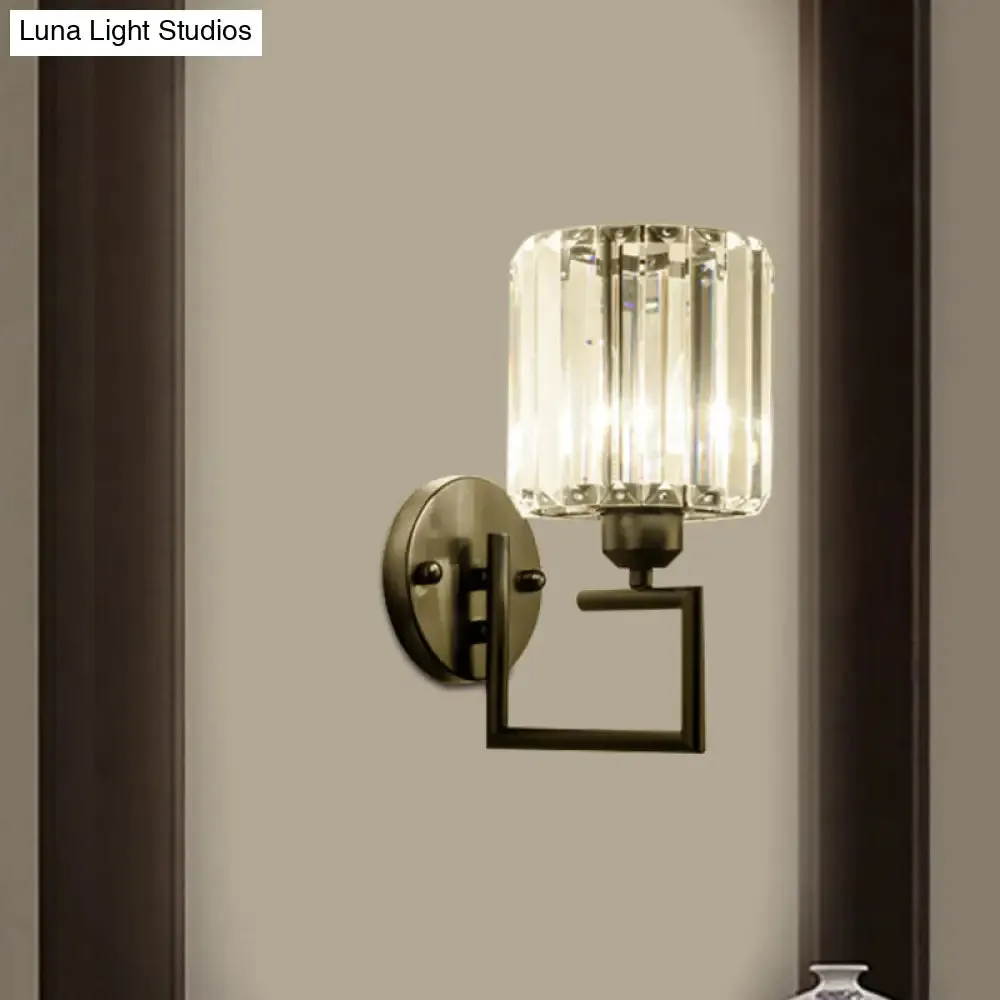 Black Wall-Mounted Crystal Sconce with Contemporary Cylindrical Design