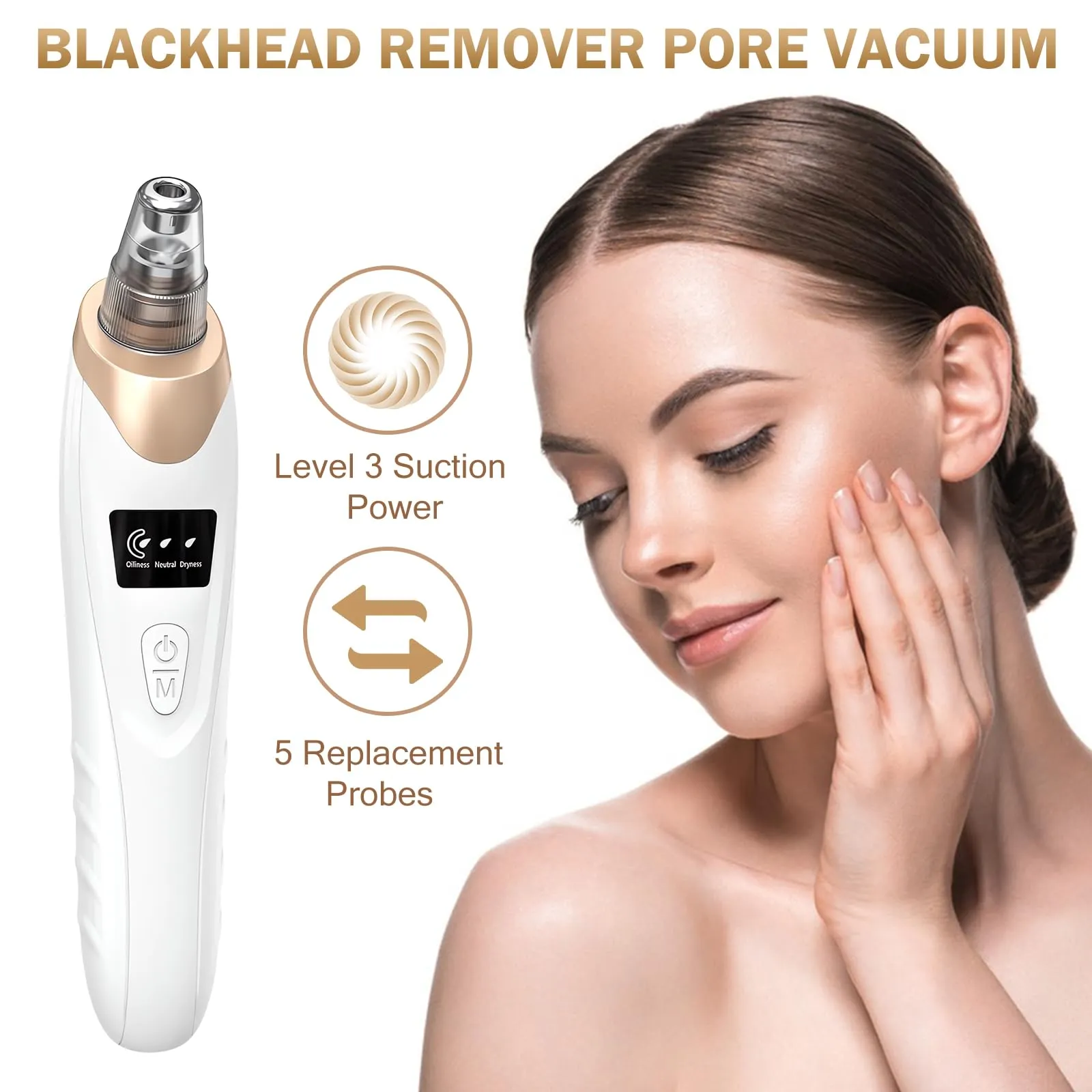 Blackhead Remover Pore Vacuum Kit - 2023 Upgraded Blackhead Extractor Tool with 3 Adjustable Suction Levels, 5 Probes, USB Rechargeable, Suitable for Women and Men