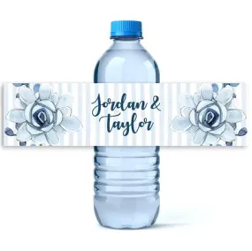 Blue Succulent Water Bottle Labels