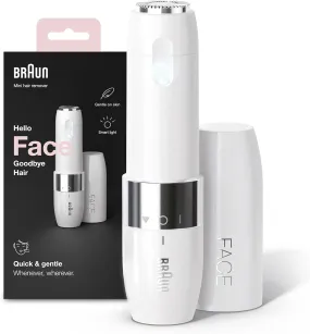 Braun Face Mini Hair Remover, Facial Hair Remover for Women Mini-Sized Design For Portability, Efficient Facial Hair Removal Anytime, Anywhere, With Smart Light, Gifts For Women, FS1000, White