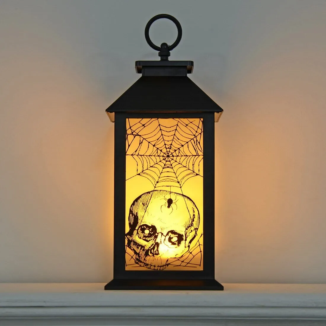 Cackle & Co Black Halloween Design Lantern With Lights