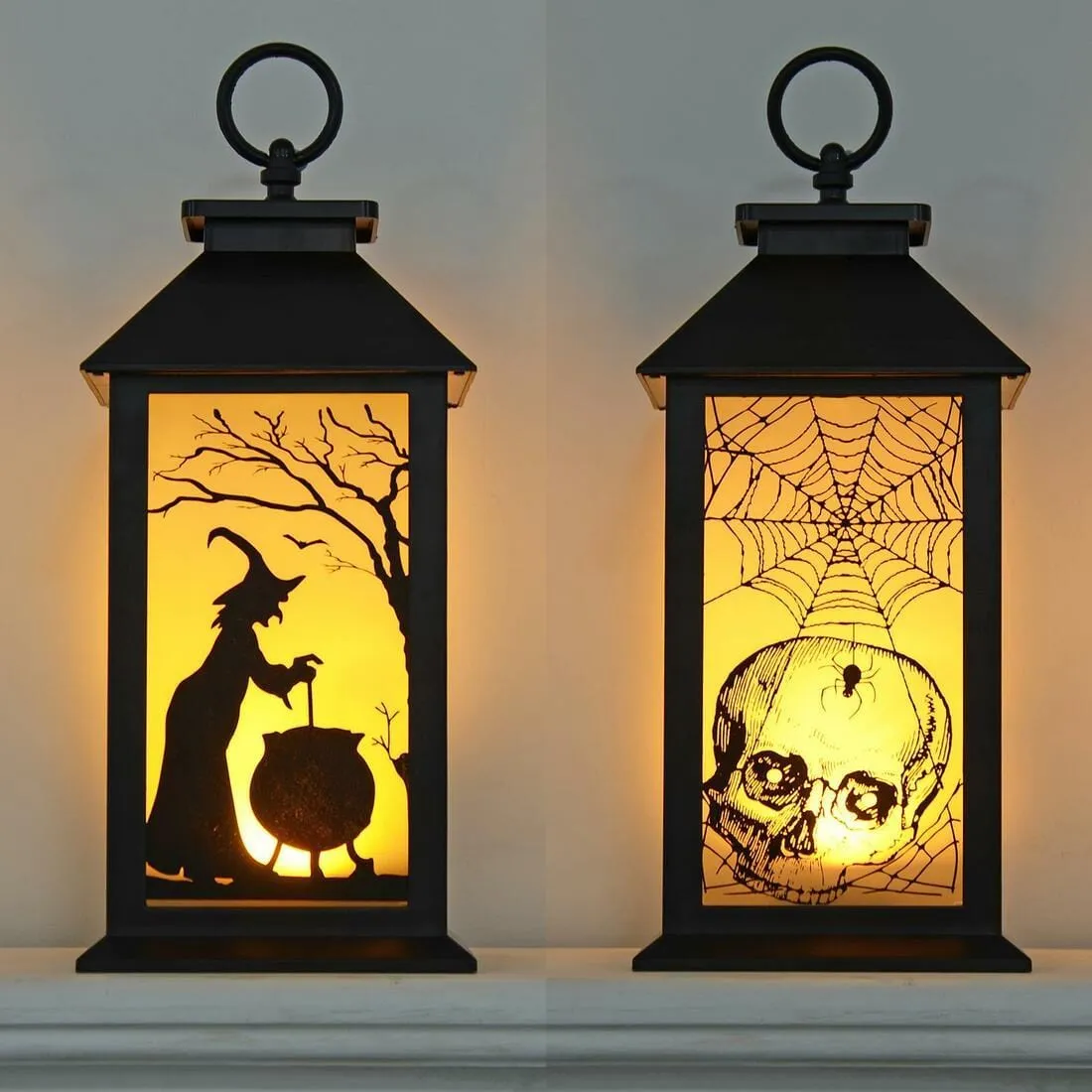 Cackle & Co Black Halloween Design Lantern With Lights