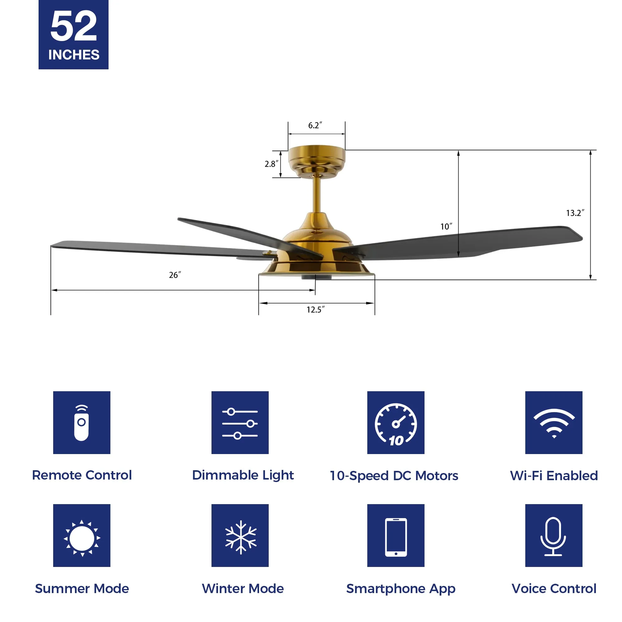 Carro Striker Smart Ceiling Fan with LED Light and Remote Outdoor/Indoor 52"