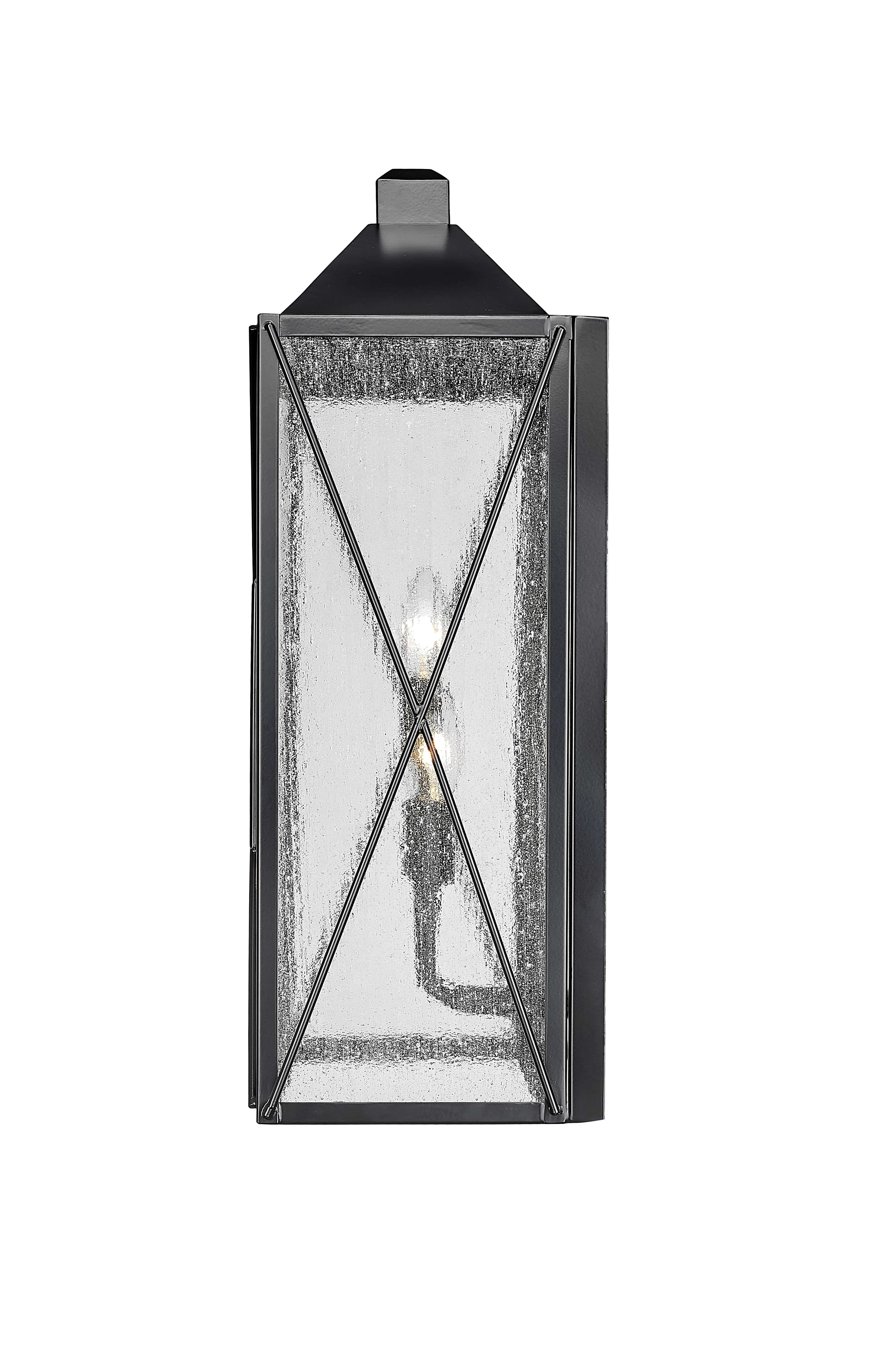 Caswell Outdoor Wall Sconce - Powder Coated Black - Clear Seeded Glass - 8in. Extension - E26 Candelabra Base