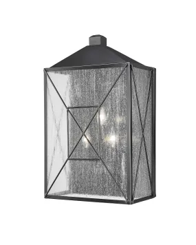 Caswell Outdoor Wall Sconce - Powder Coated Black - Clear Seeded Glass - 8in. Extension - E26 Candelabra Base