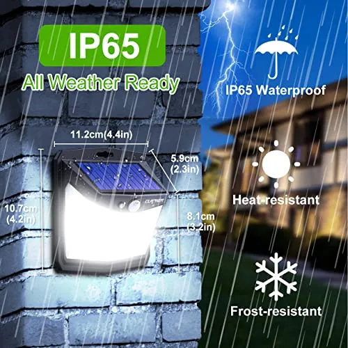 CLAONER Solar Lights Outdoor, [128 LED/4 Packs] Motion Sensor Lights 3 Working Modes for Outdoor with 270° Wide Angle Wireless IP65 Waterproof Security Light for Fence, Patio, Cold White