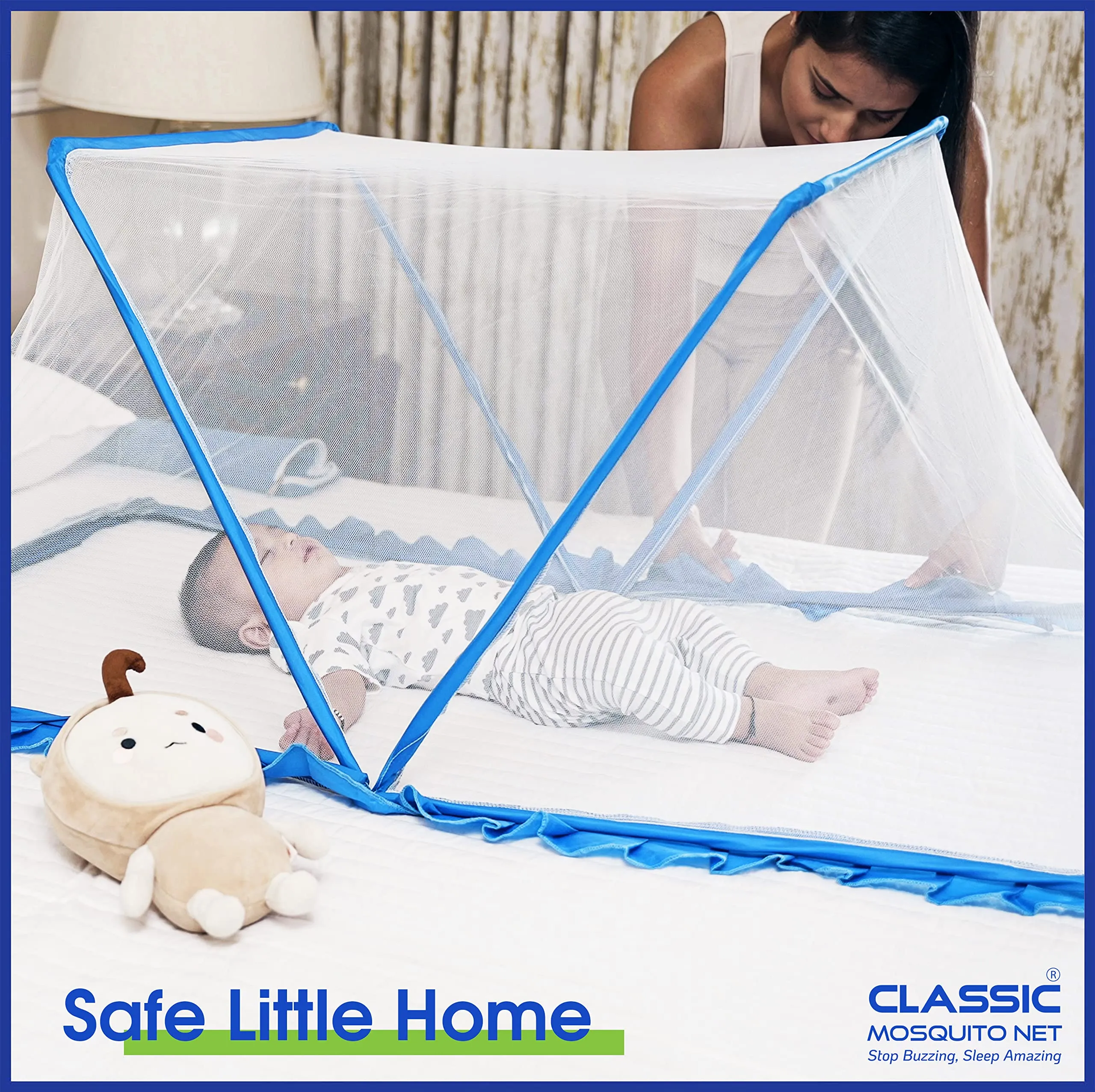 Classic Mosquito Net for Baby|Portable, Foldable, Bottomless for Infants|Easy to Use |Size 130 X 65 X 50 cms for Babies & Toddlers 0-24 Month - Blue