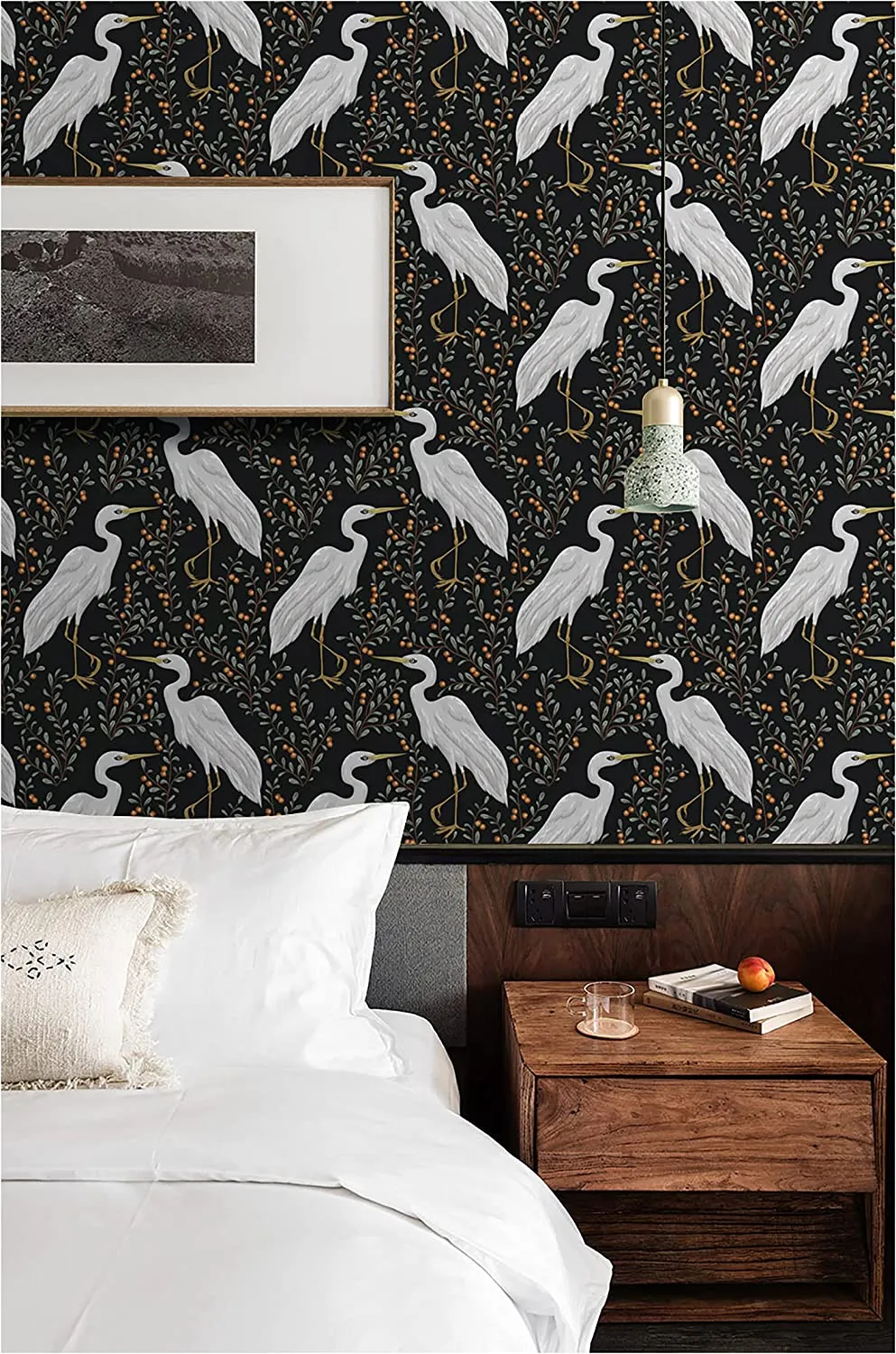 Classical Crane Peel and Stick Wallpaper Forest  17.7in x 118in