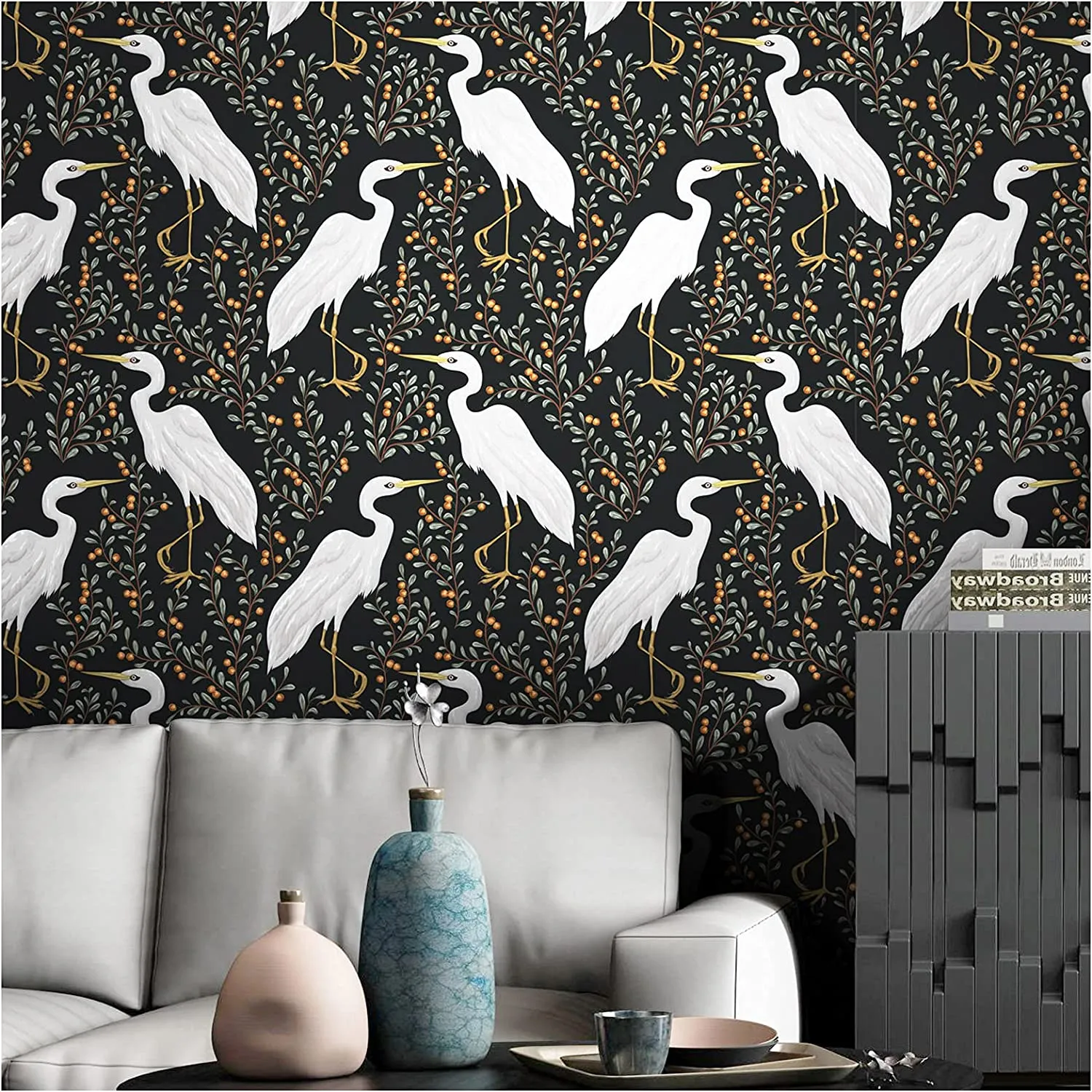 Classical Crane Peel and Stick Wallpaper Forest  17.7in x 118in