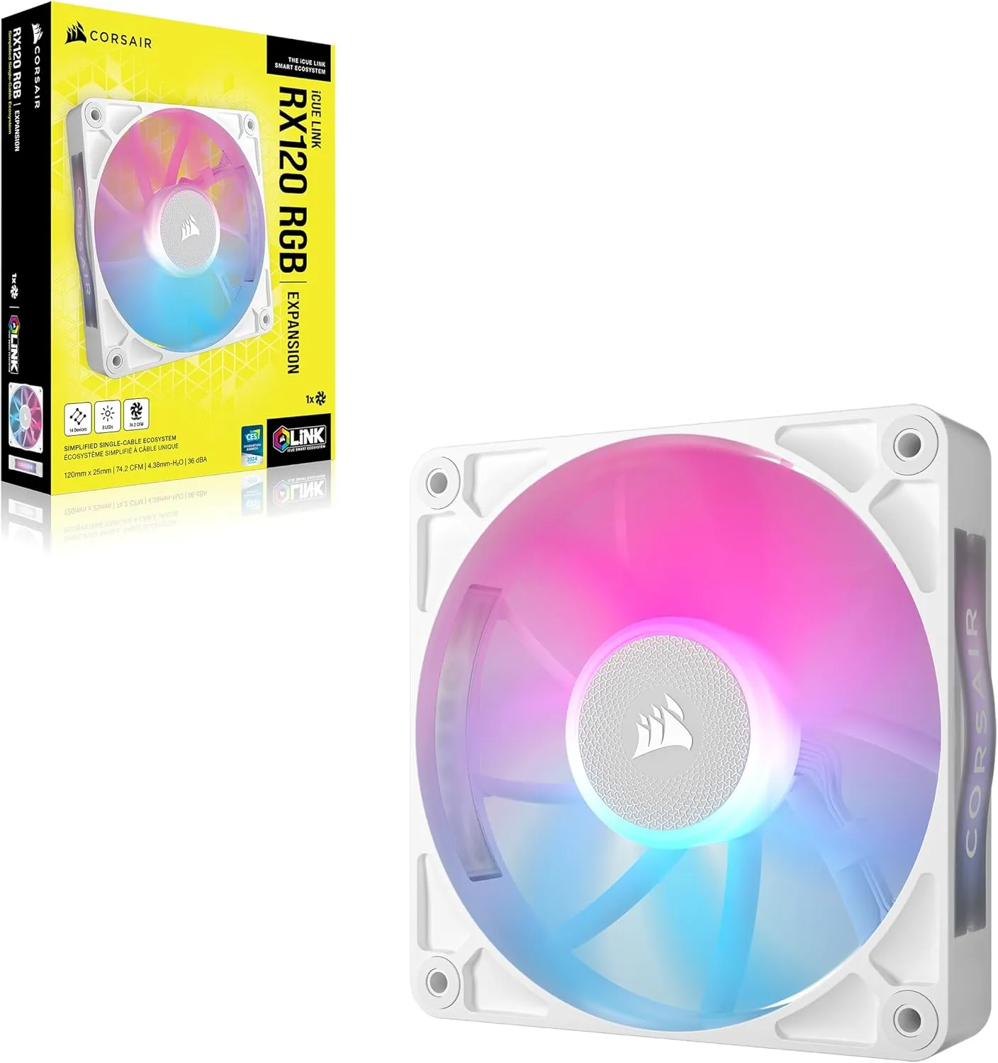 Corsair iCUE LINK RX120 RGB 120mm PWM Single Fan Expansion - White 白色 (單件裝) CO-9051021-WW