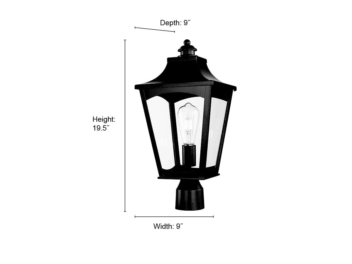 Curry Outdoor Post Top Lantern - Powder Coated Black - Clear Glass - 9in. Diameter - E26 Medium Base