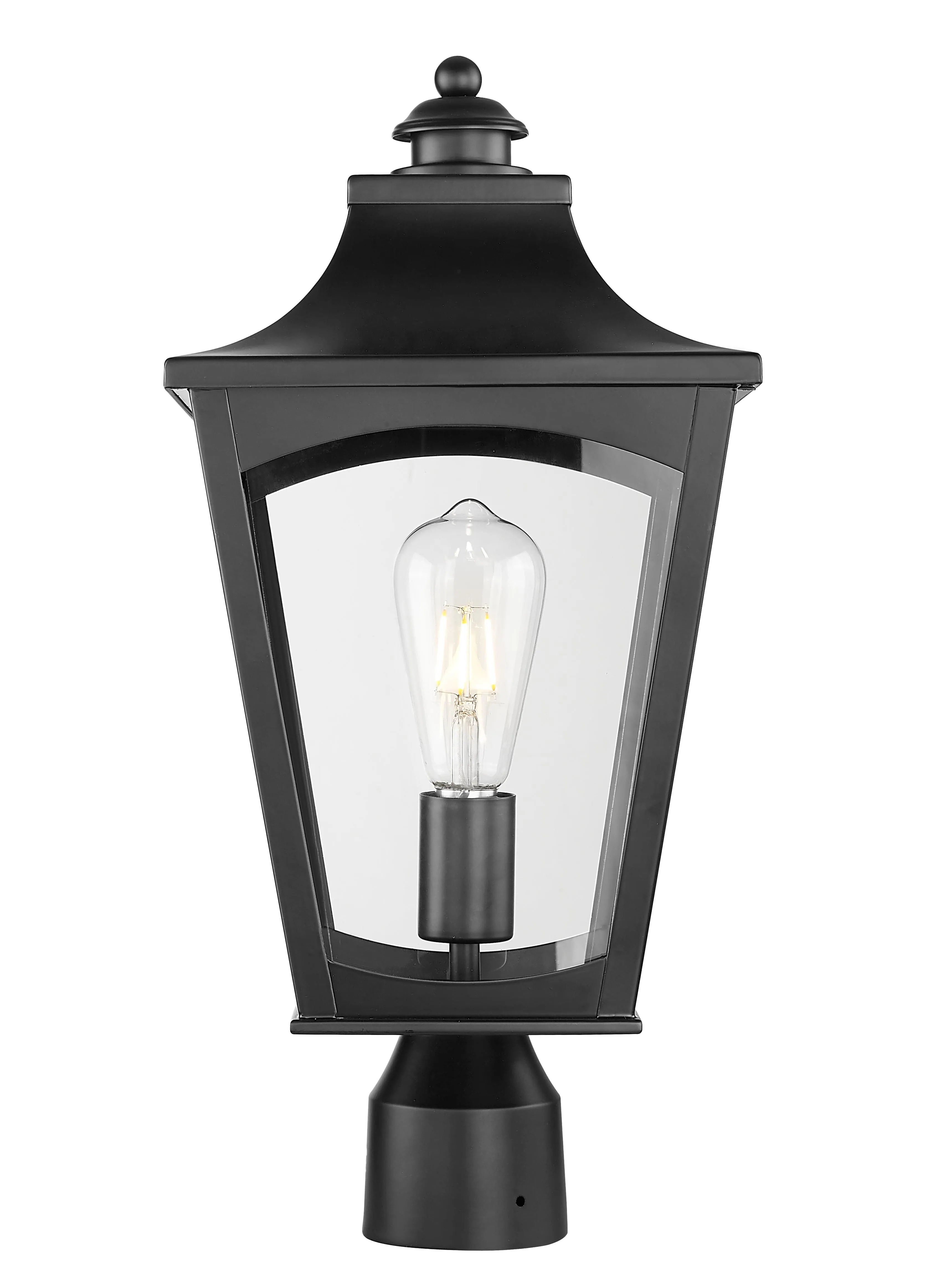 Curry Outdoor Post Top Lantern - Powder Coated Black - Clear Glass - 9in. Diameter - E26 Medium Base