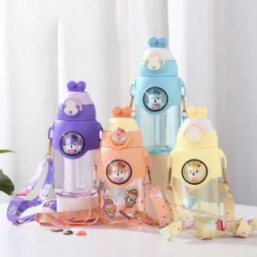 Cute Rabbit Plastic Water Bottle for Kids with Portable Strap