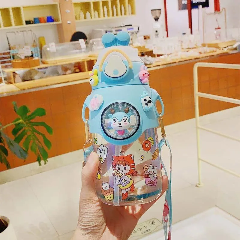 Cute Rabbit Plastic Water Bottle for Kids with Portable Strap