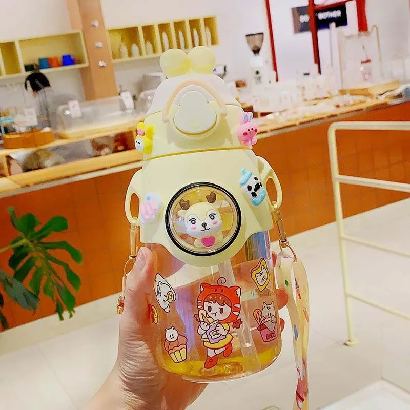 Cute Rabbit Plastic Water Bottle for Kids with Portable Strap