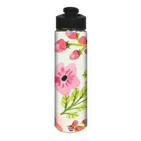 Designer Sipper Steel Water Bottle for Kids -  Pink Flower