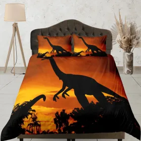 Diplodocus dinosaur orange bedding, adult duvet cover, dorm bedding, teen boys bedding set full, animal duvet cover set, dinosaur gift