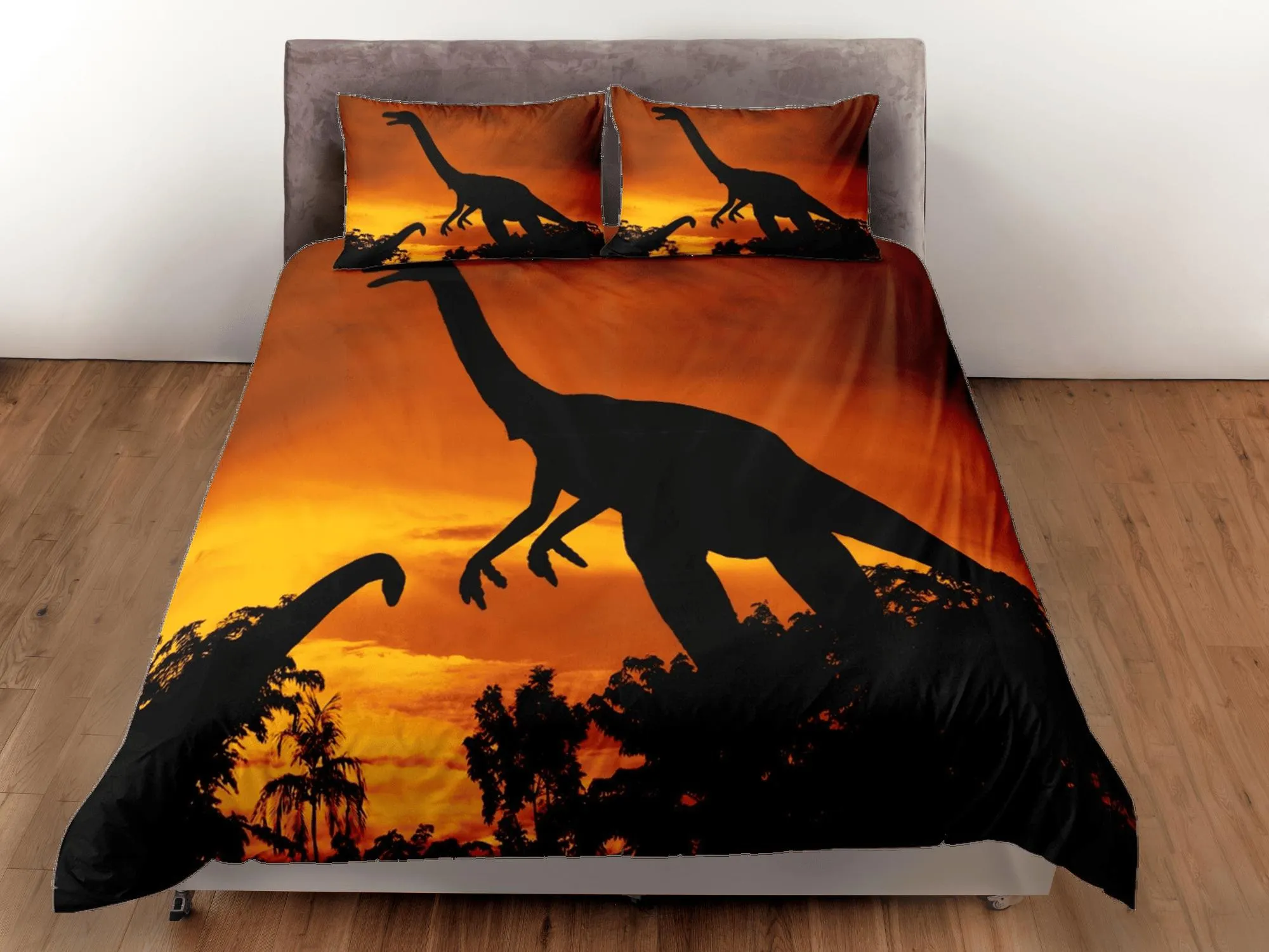 Diplodocus dinosaur orange bedding, adult duvet cover, dorm bedding, teen boys bedding set full, animal duvet cover set, dinosaur gift