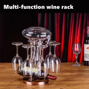 Double Column Detachable Wine Rack – Holds 6 Glasses & 1 Decanter