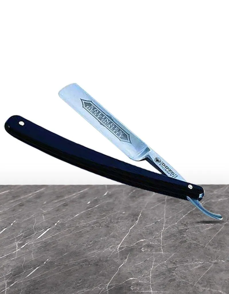 Dovo - Best Quality Straight Razor, Black Acrylic Handle, Round point, 6/8"