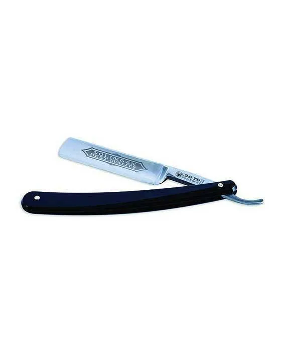 Dovo - Best Quality Straight Razor, Black Acrylic Handle, Round point, 6/8"