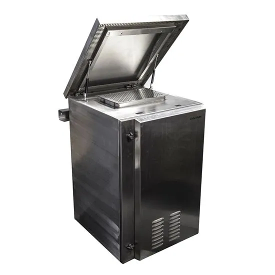 DYNAMIX 12RU Stainless Vented Outdoor Wall Mount Cabinet (611x625 x640mm). SUS316 Stainless Steel Construction. IP45 rated. Supplied with dual extractor fans & input/output air filters.