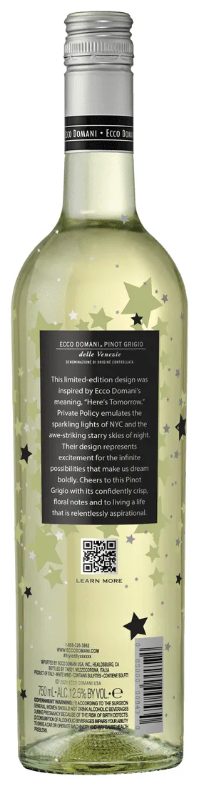 Ecco Domani Italian Pinot Grigio White Wine, 750ml Glass Bottle