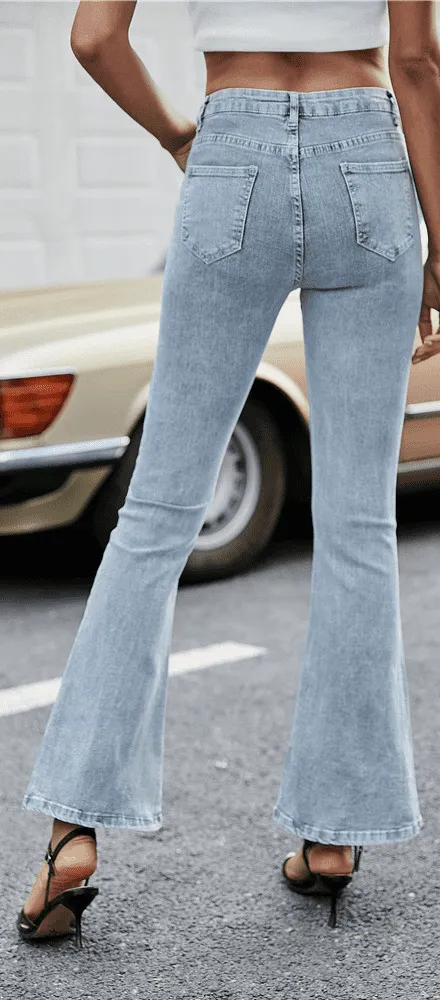 Elastic Split Flared Jeans