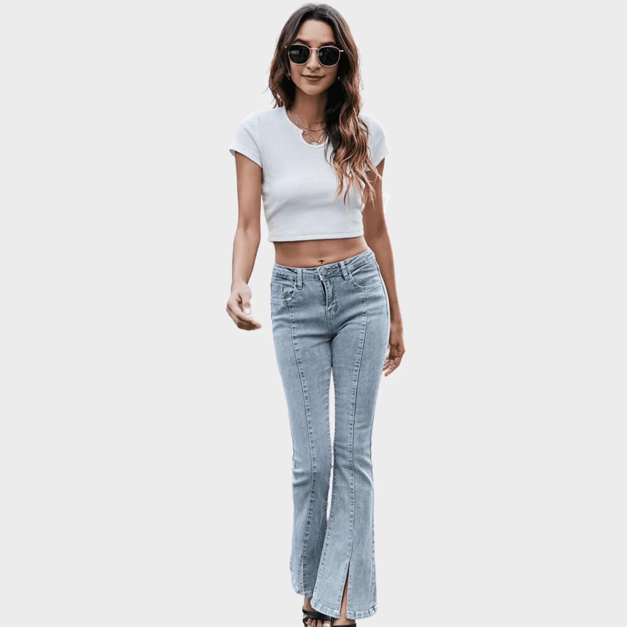 Elastic Split Flared Jeans